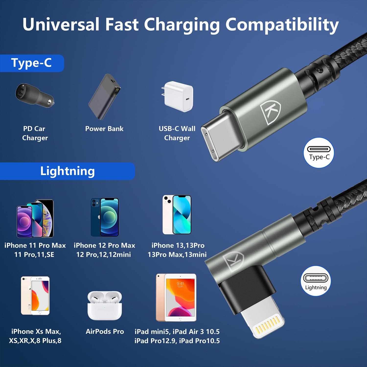 Cable USB C a Lightning 6FT KIYODA - Paquete de 3 MFi