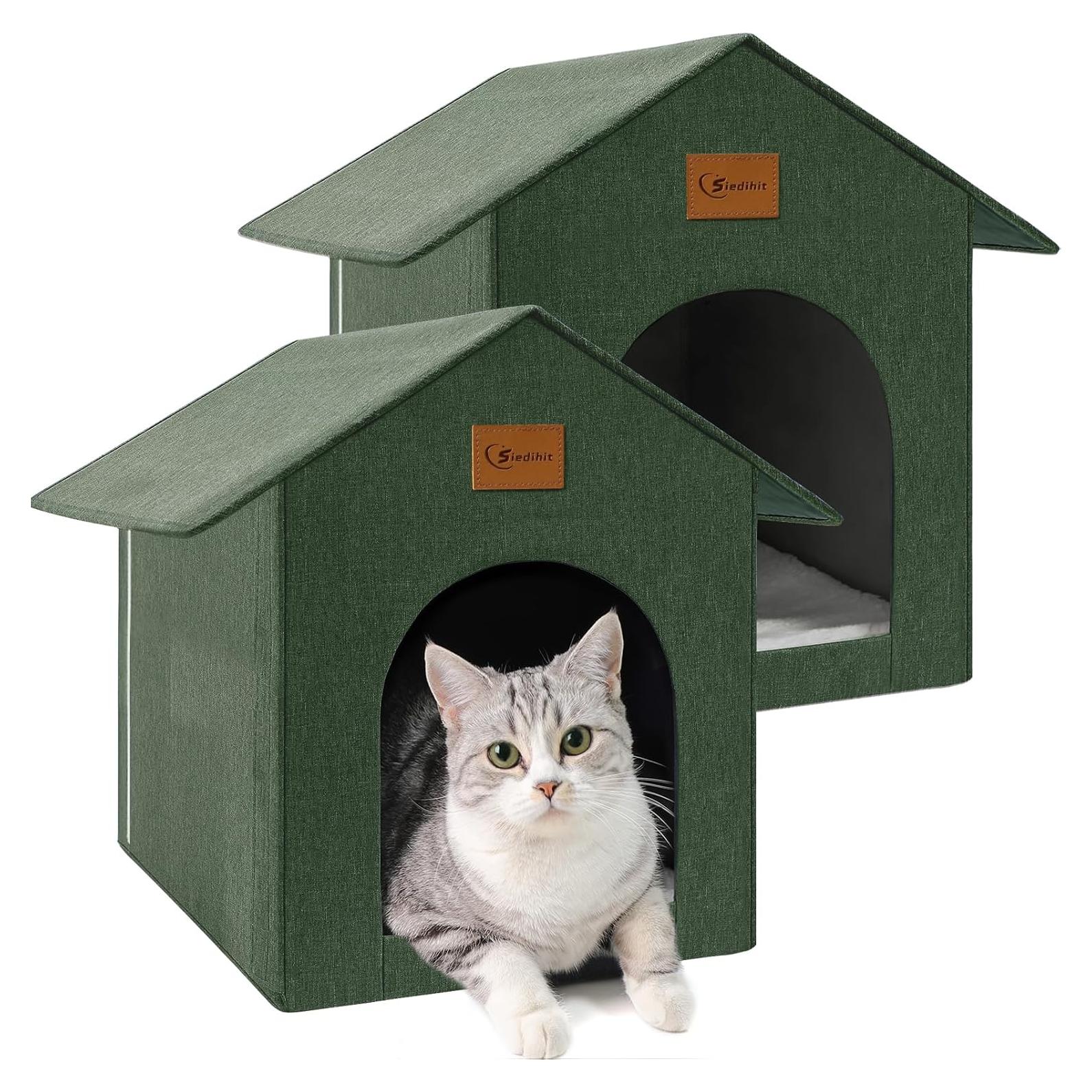 Casa para Gatos al Aire Libre Siedihit Verde Oliva 2 Paquetes