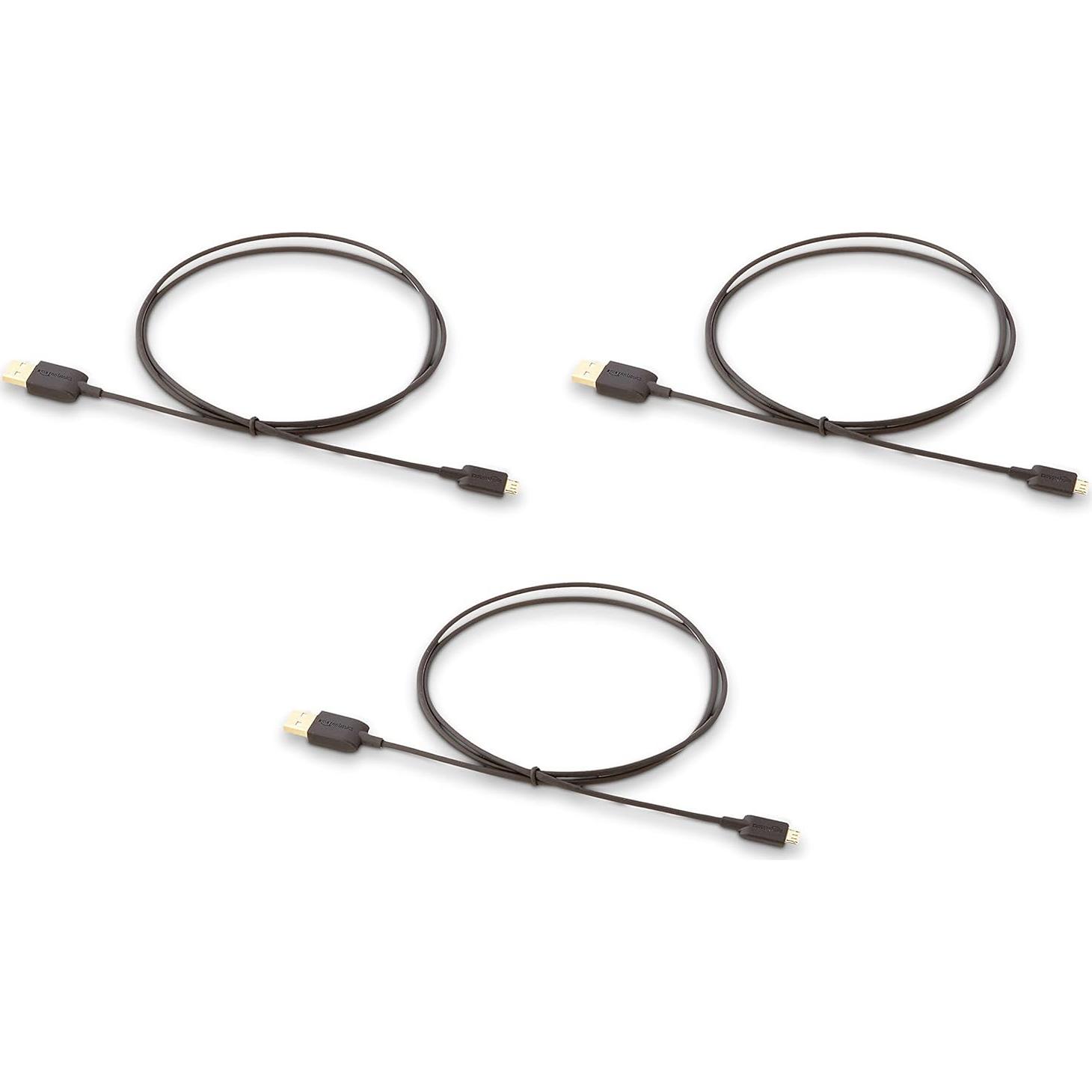 Paquete de 3 Cables USB 2.0 Amazon Basics 0.91m Negro