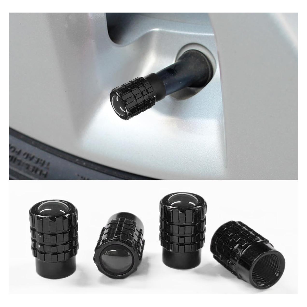 4 Tapones de Válvula de Neumático LHDOS Aluminio Negro