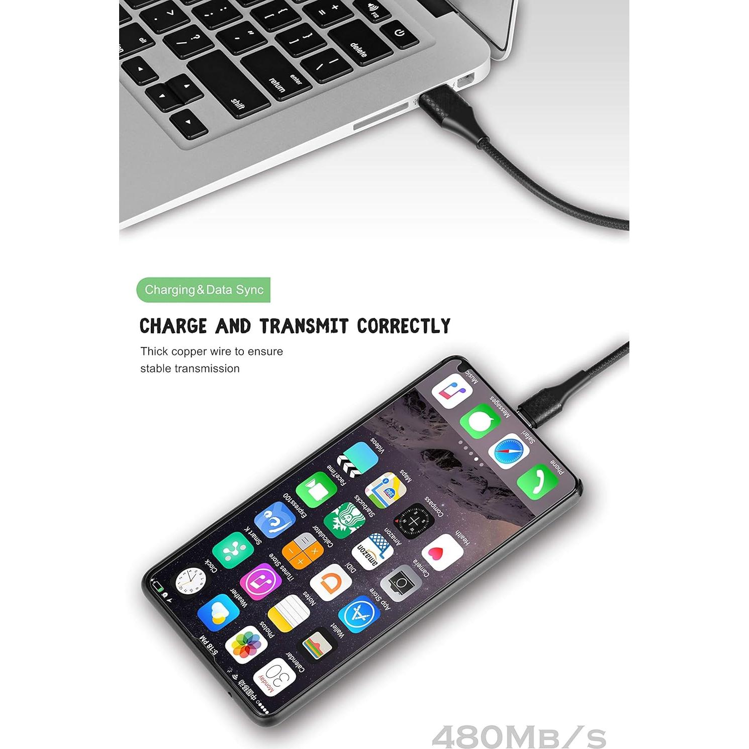 Cable de Carga Rápida USB Tipo C Icseio 6FT Paquete de 5