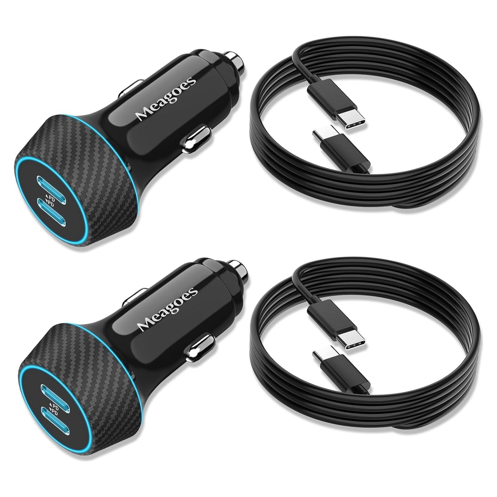 Paquete de 2 Cargadores de Coche USB C 45W Meagoes con Cable 1m