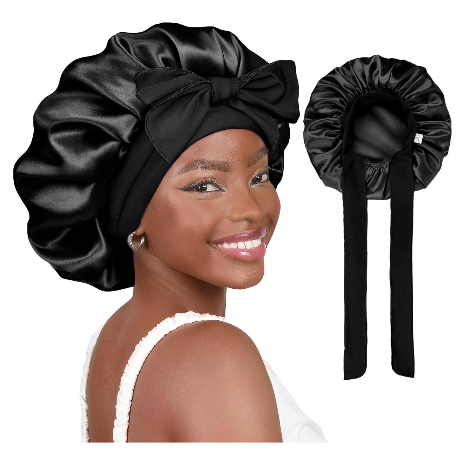 Bonete de Satén Yanibest Ajustable para Dormir - Negro