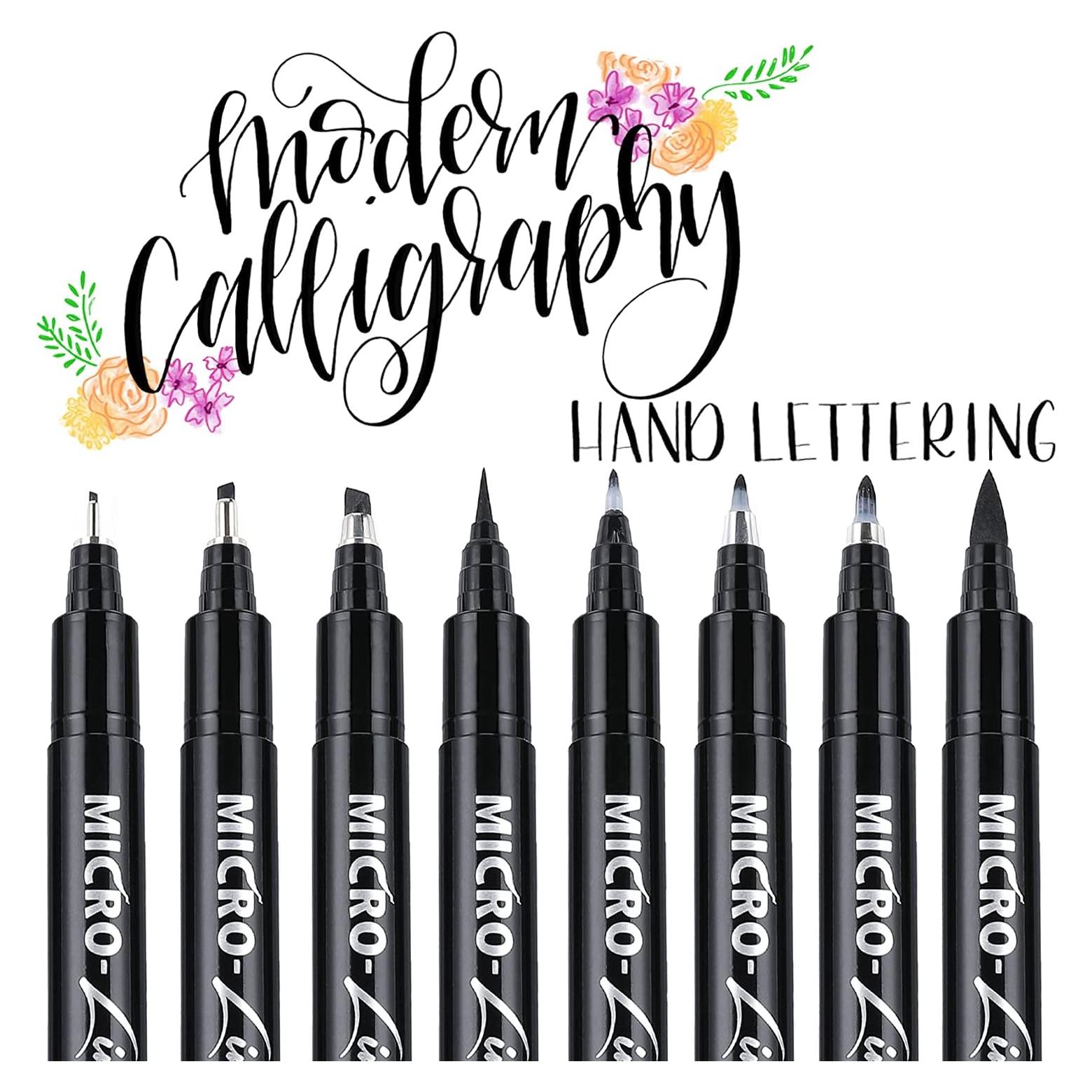 Juego de Plumas de Caligrafía Dyvicl - 8 Tamaños, Tinta Negra