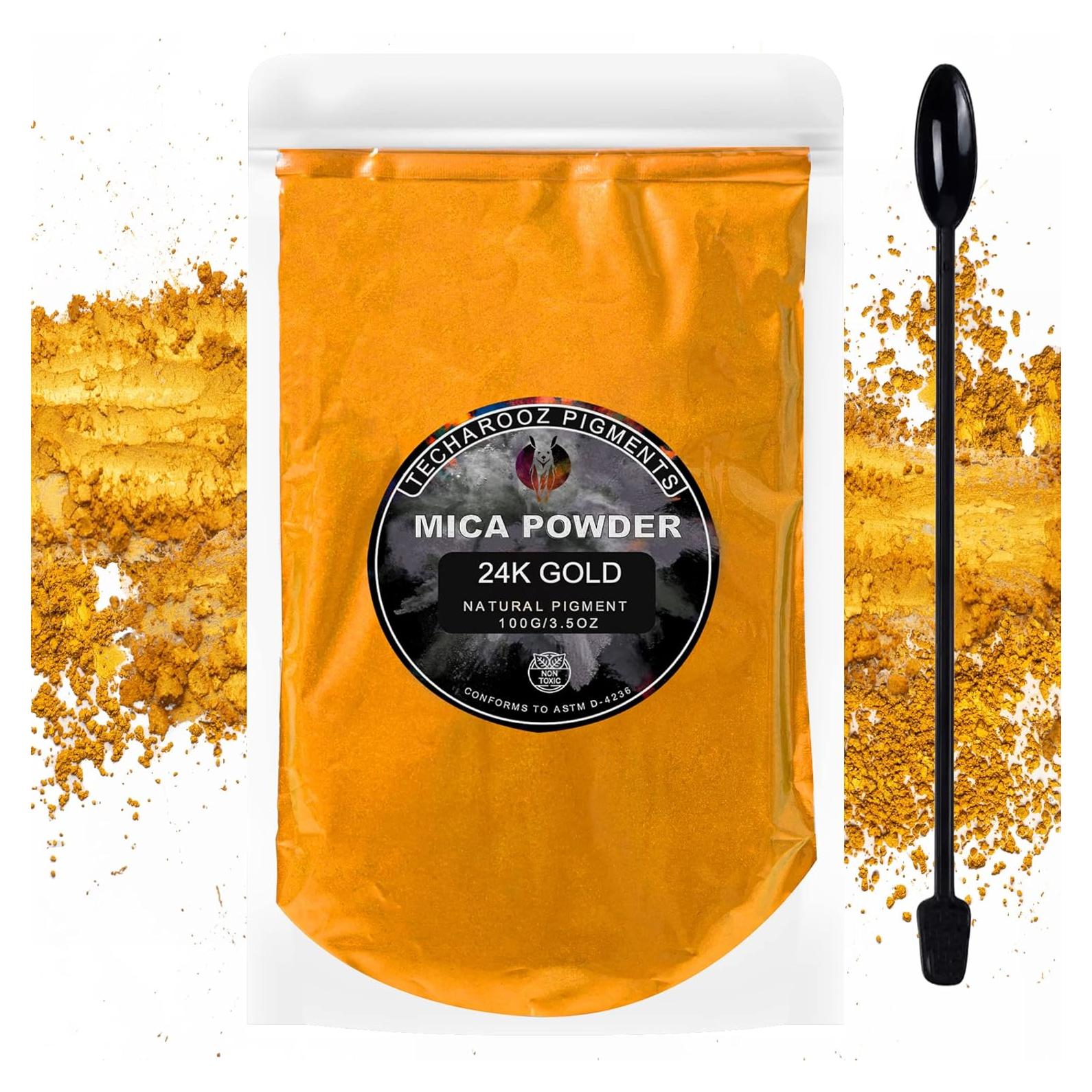 Polvo de Mica de Oro 24K TECHAROOZ 100g - Pigmento Cosmético