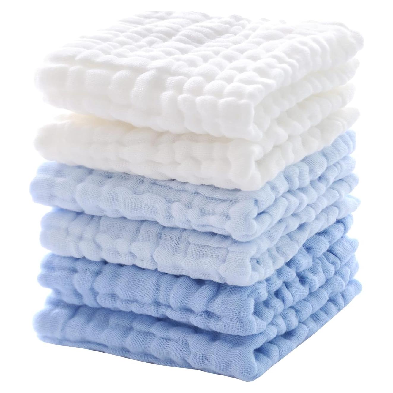 Paños de Baño para Bebés MUKIN - 6 Unidades 30x30 cm Algodón Azul