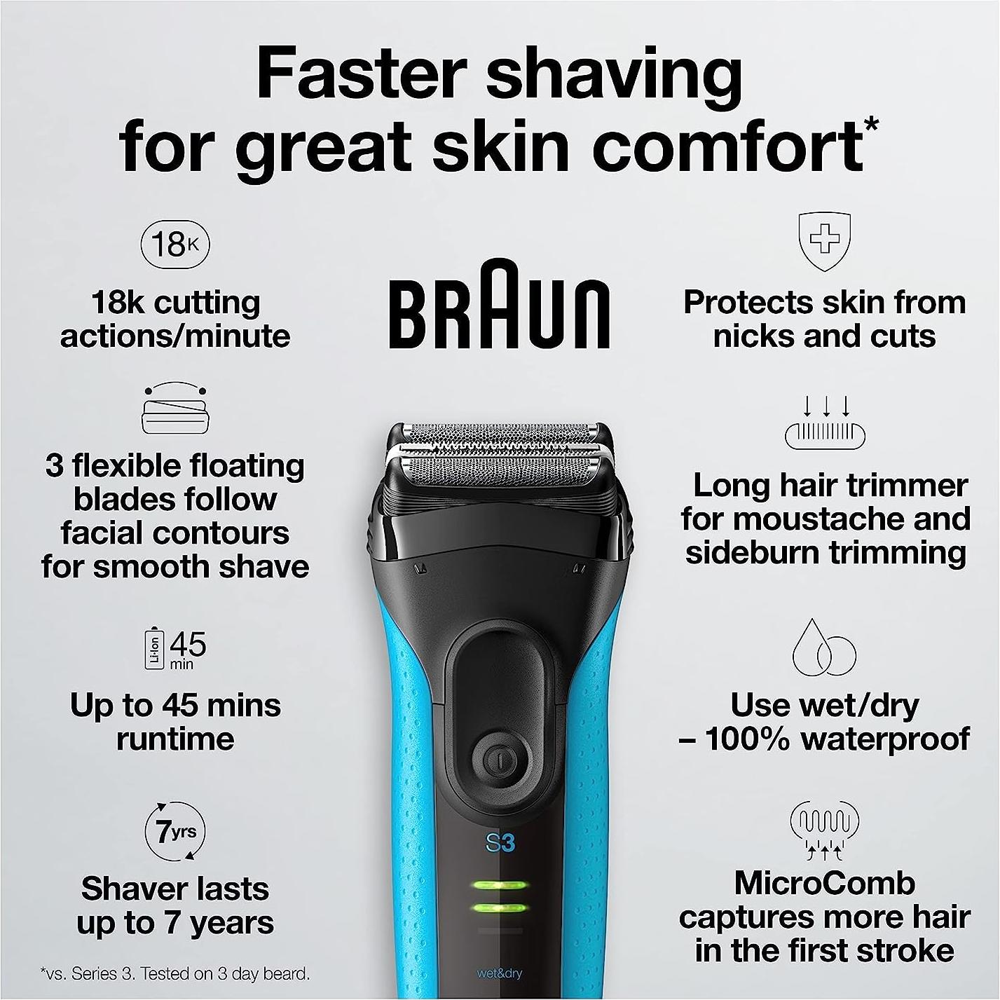 Afeitadora Eléctrica Braun Series 3 3040 Húmeda y Seca