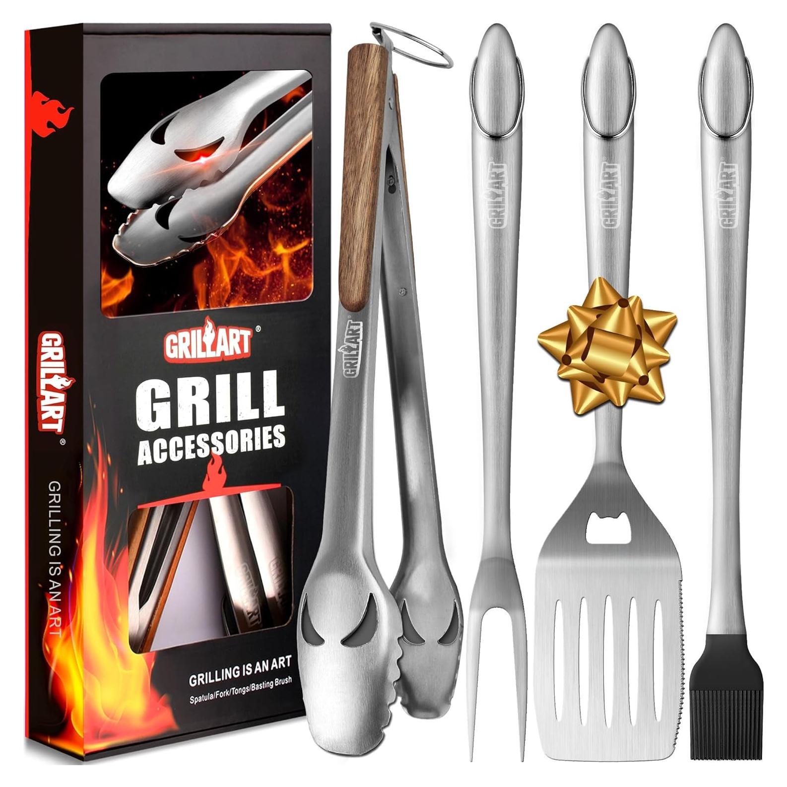 Juego de Herramientas para BBQ GRILLART 4 Piezas Acero Inoxidable