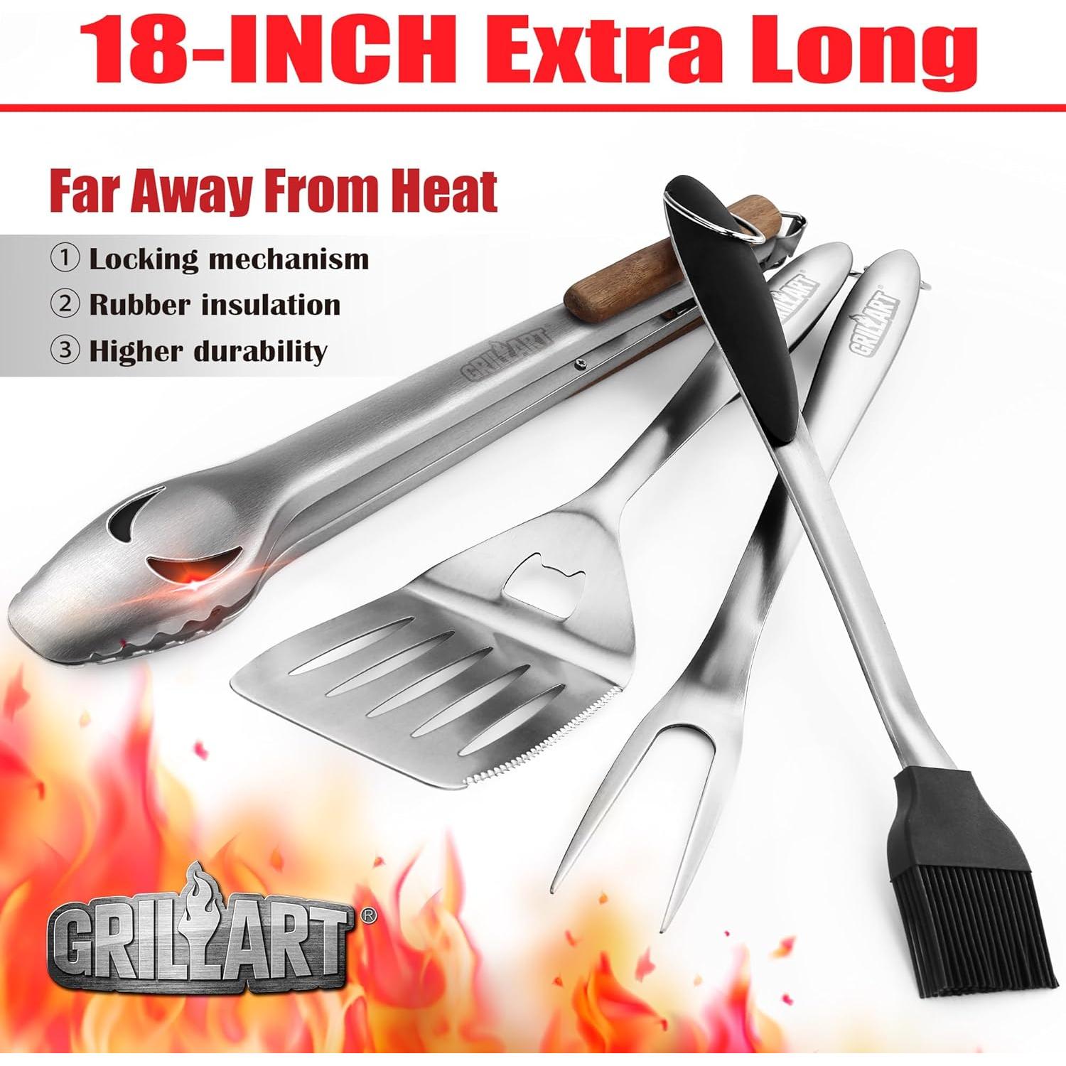 Juego de Herramientas para BBQ GRILLART 4 Piezas Acero Inoxidable