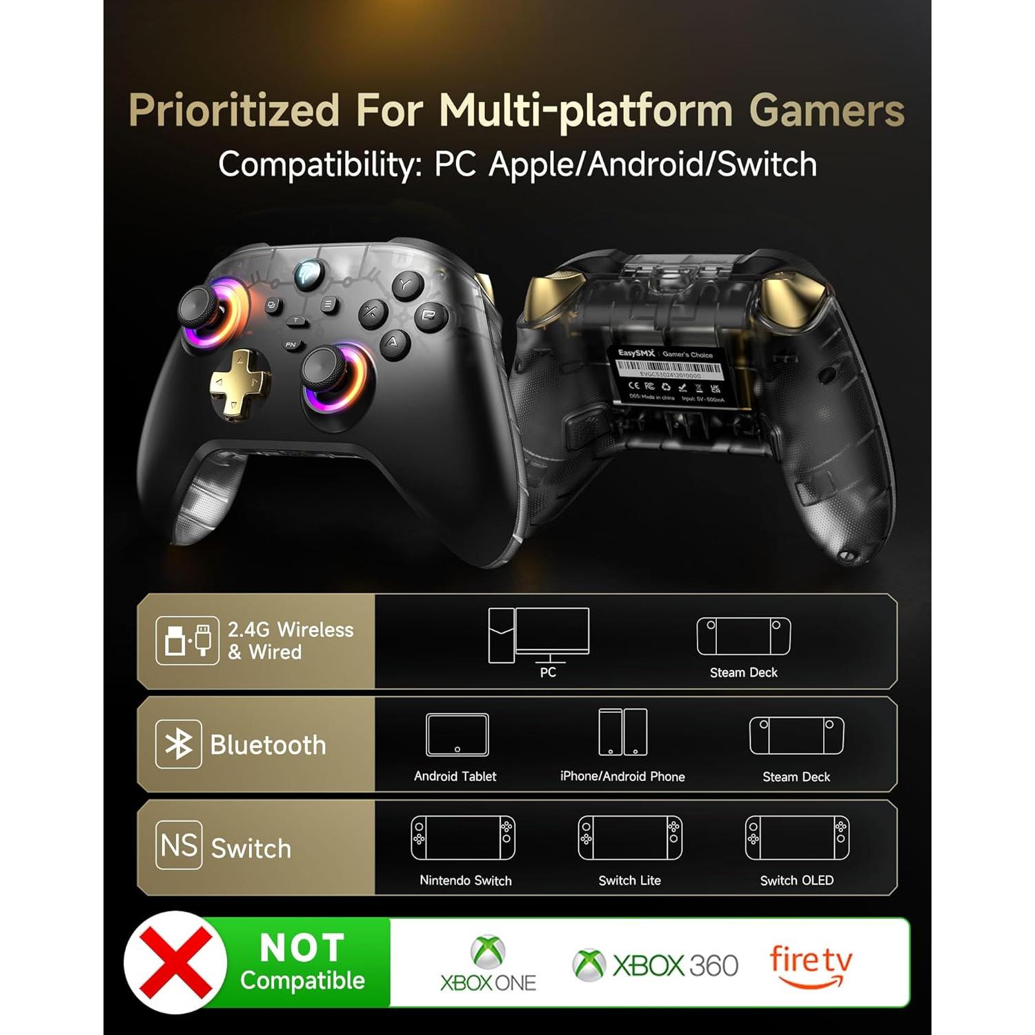 Controlador Inalámbrico EasySMX D05 para PC y Switch - RGB, Carga Rápida