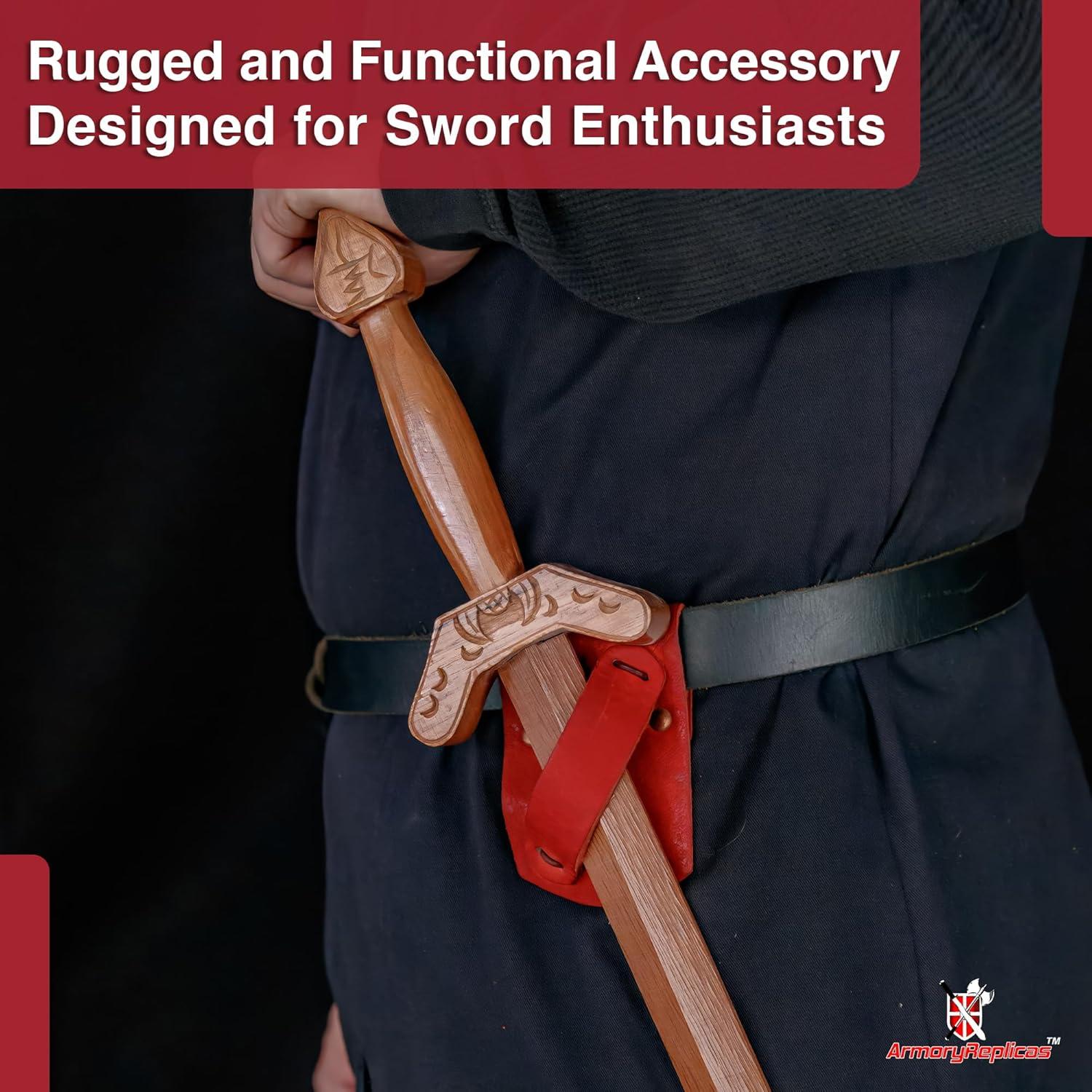 Frog de espada de cuero Armory Replicas para diestros - Rojo