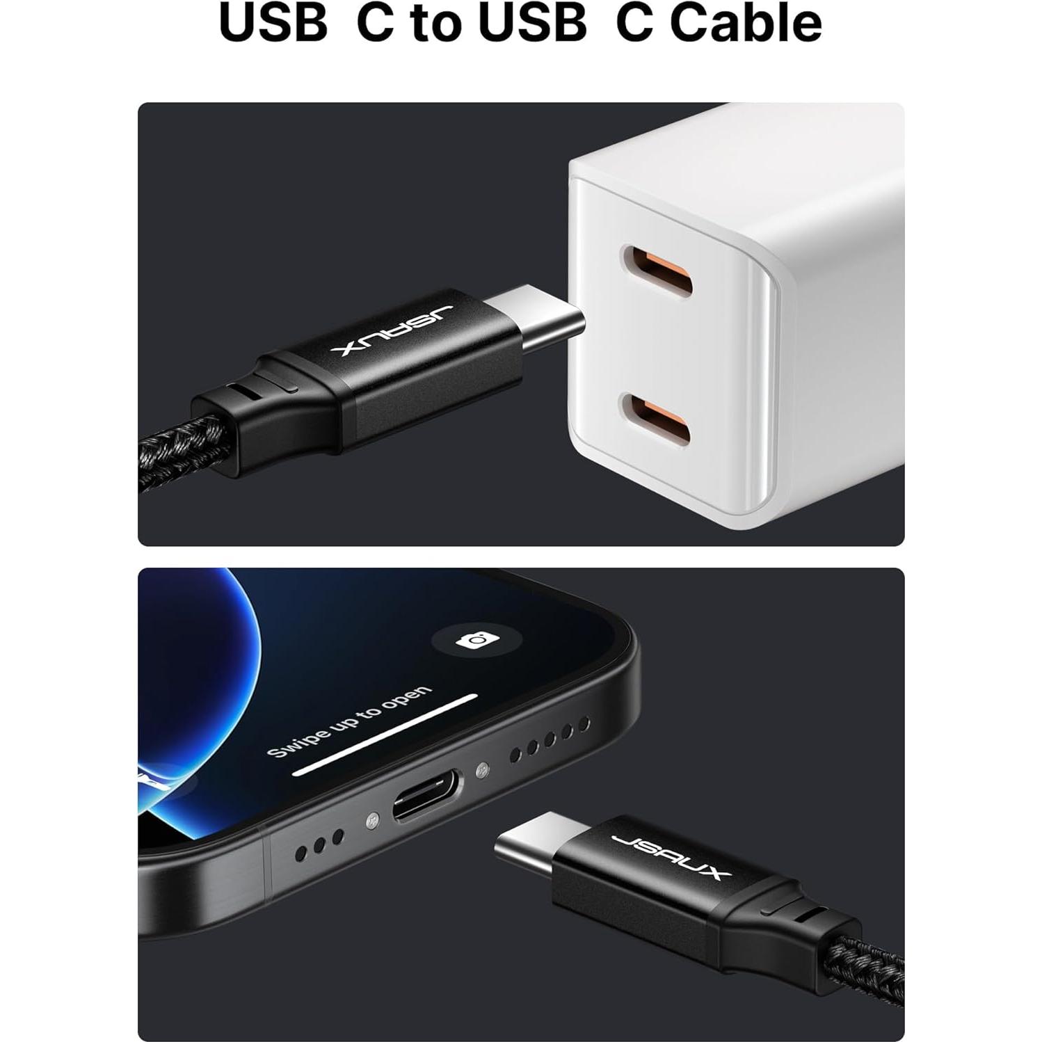 Cable USB C a USB C 100W JSAUX 1.0m - Carga Rápida 2-Pack