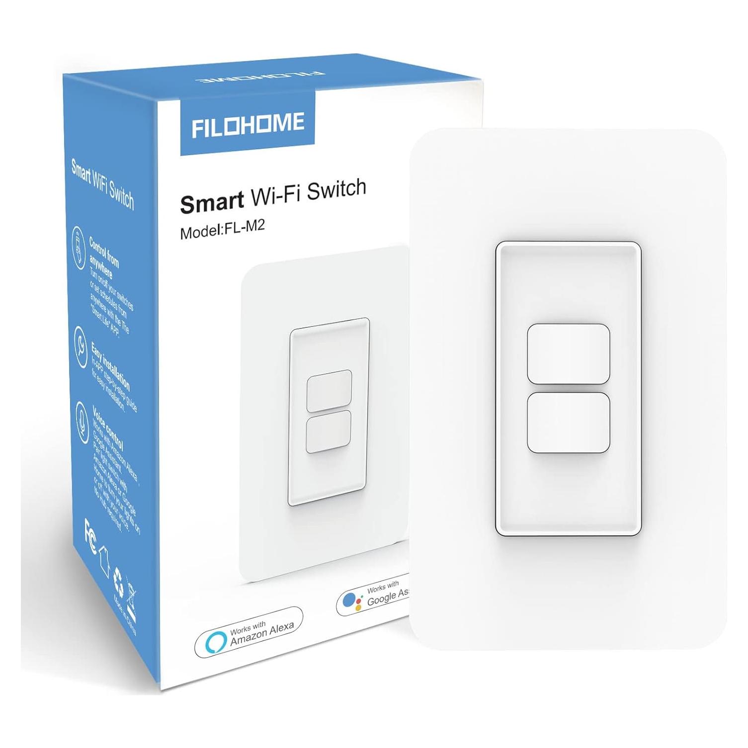 Interruptor de Luz Inteligente Filohome 2 Gang Wi-Fi 2.4GHz