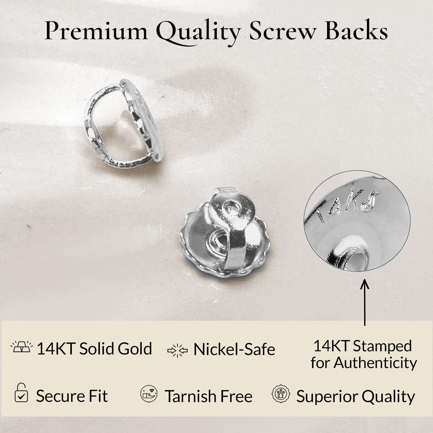 Respaldos de Arete de Oro Blanco 14K Elegancia Diaria - 1 Par