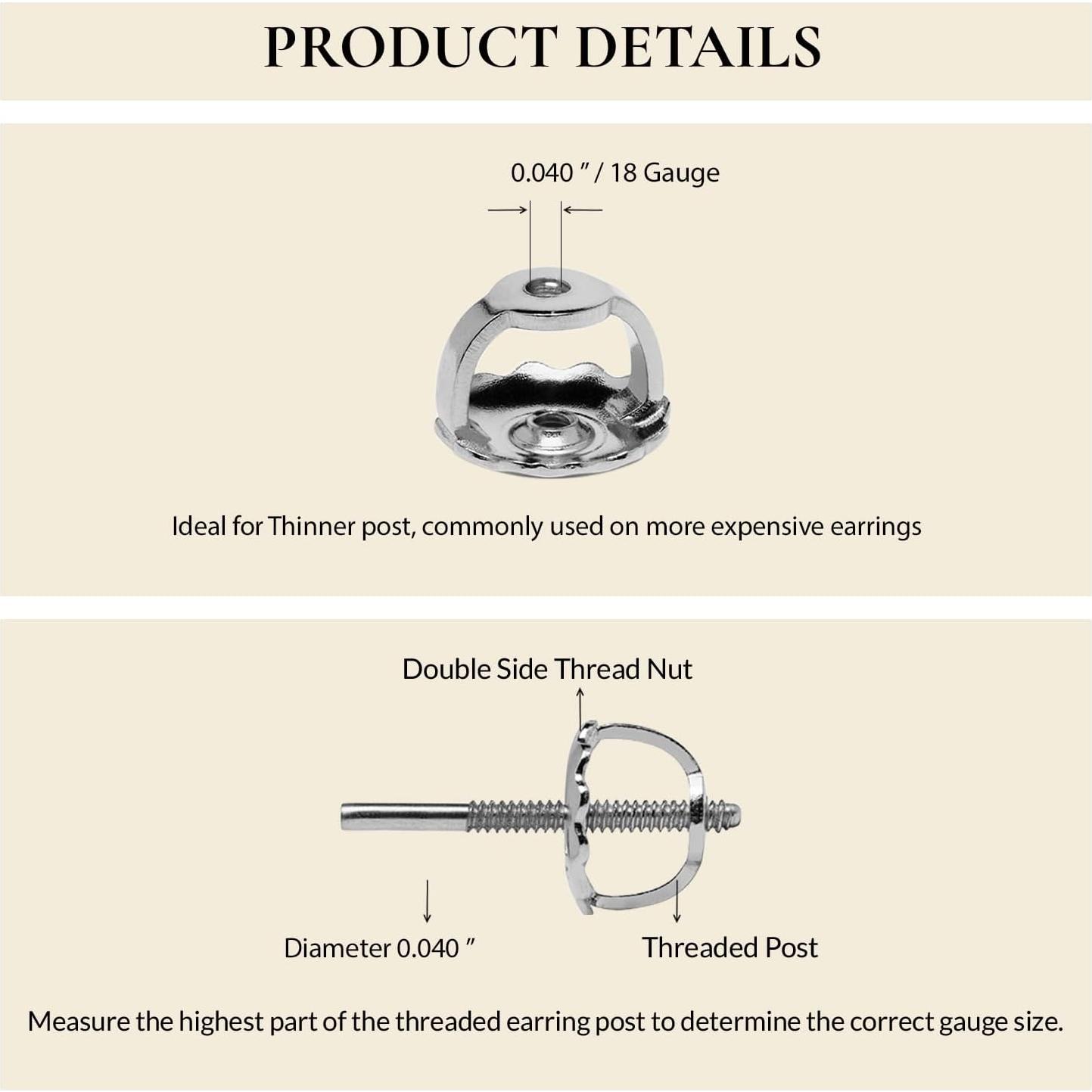 Respaldos de Arete de Oro Blanco 14K Elegancia Diaria - 1 Par