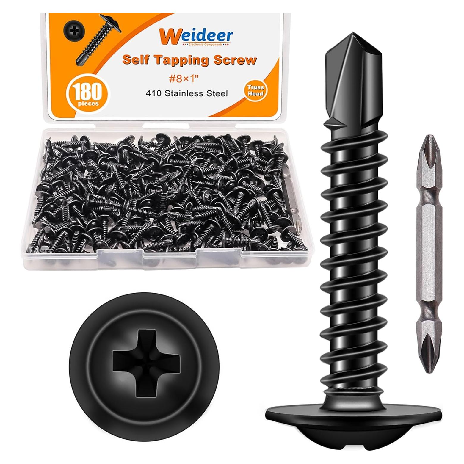 Tornillos autorroscantes Weideer 180pcs #8x25mm Acero Inoxidable