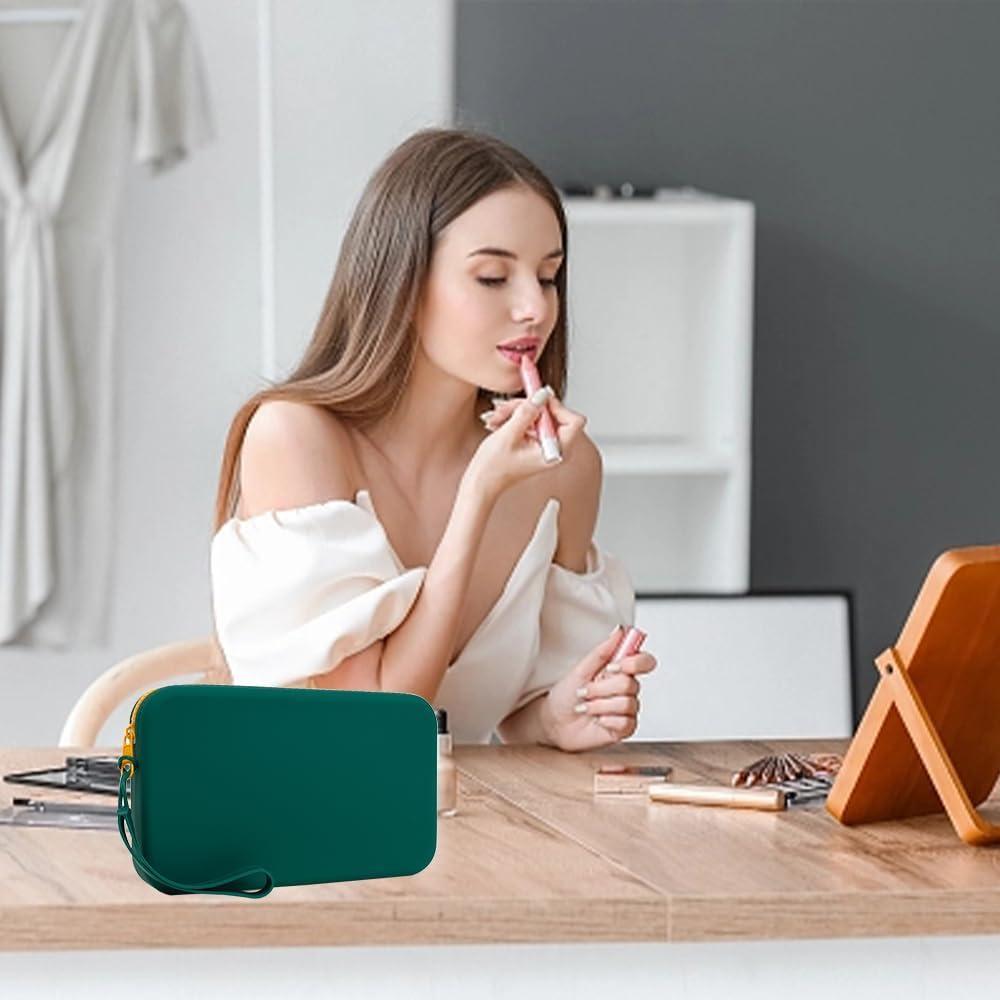 Bolsa de Maquillaje Grande de Silicona Verde Medio - Organizador Portátil