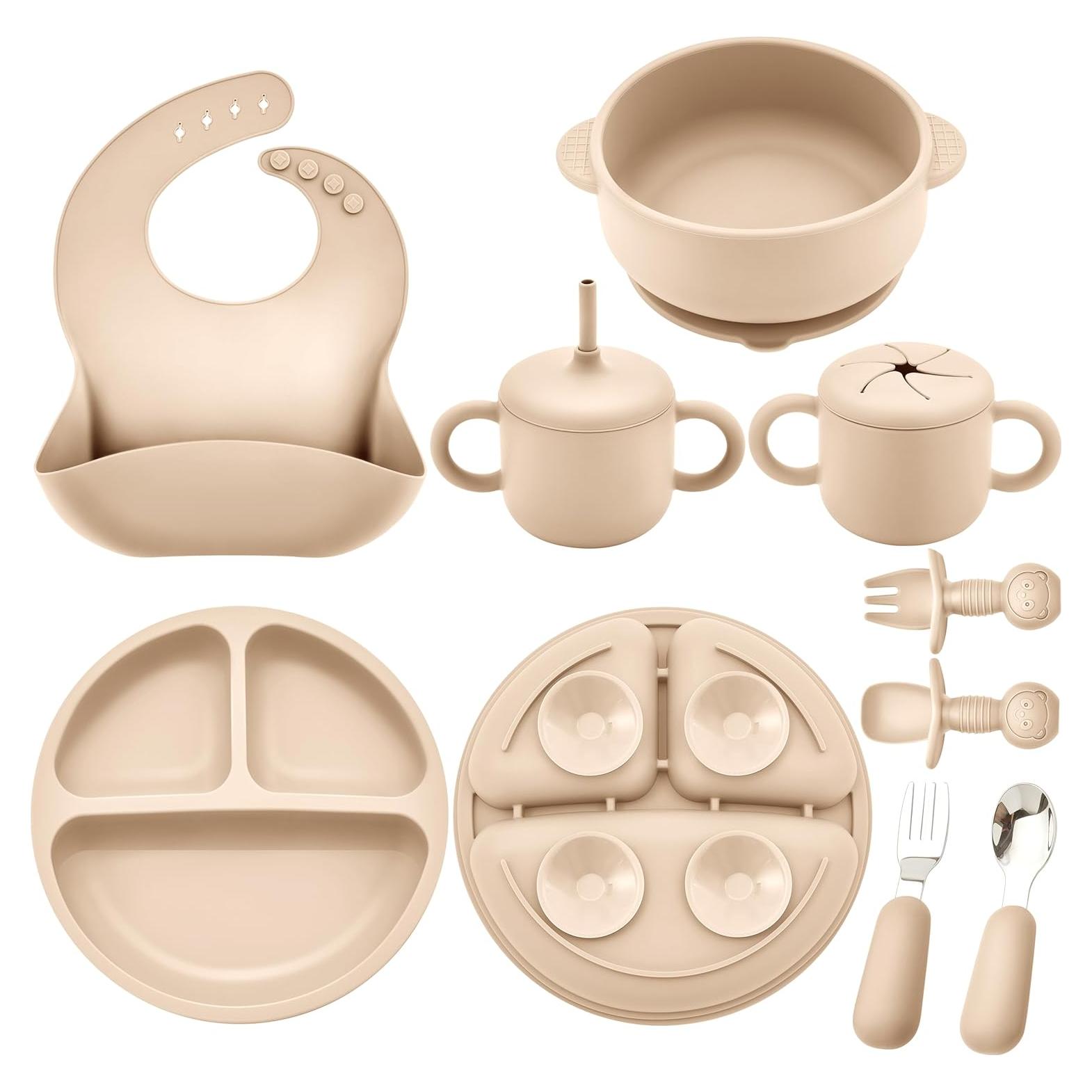 Juego de Alimentación Silicona Bufims 10 Piezas Beige 6+ Meses