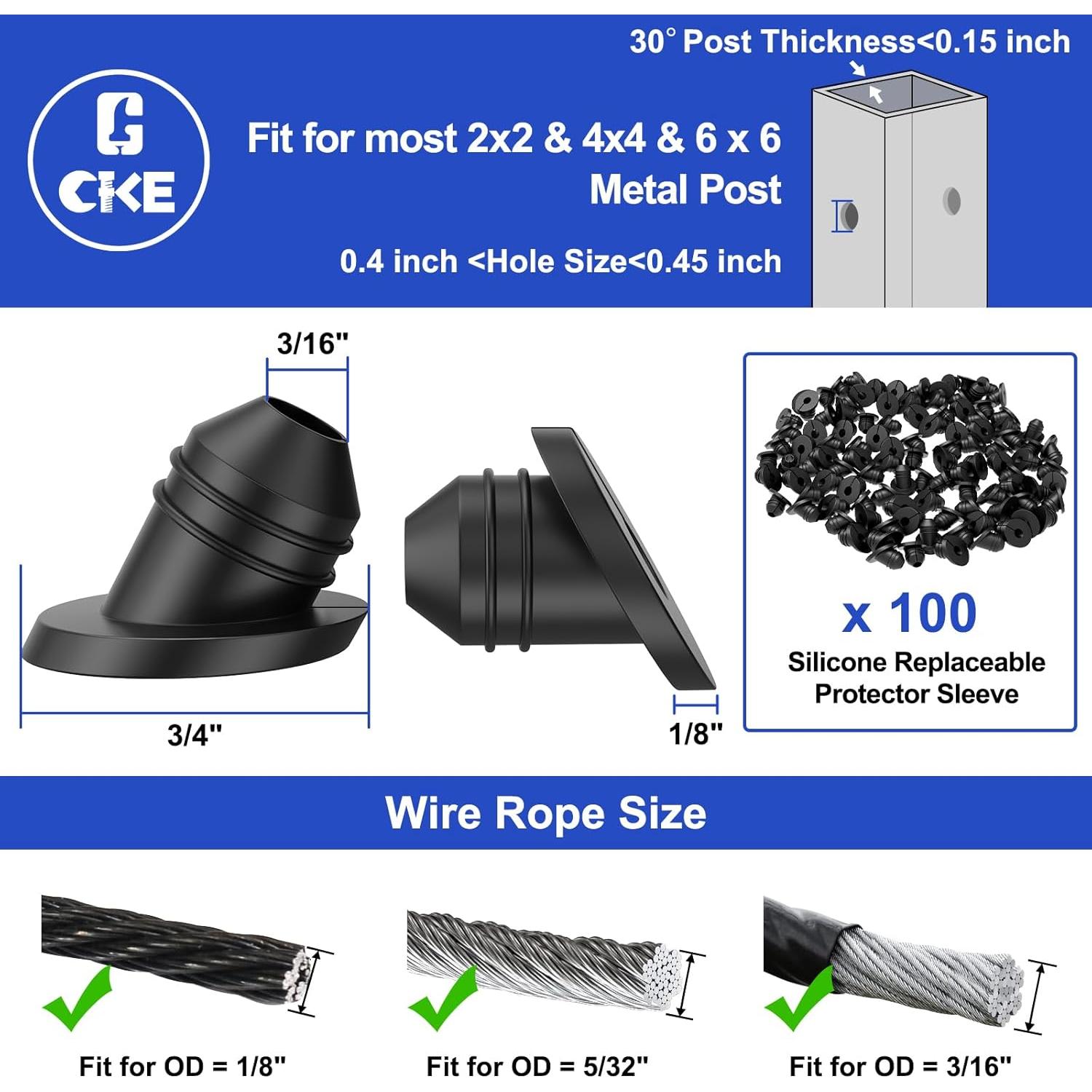 Grommets de Caucho CKE para Railing de Cable 30 Grados 100 Pcs