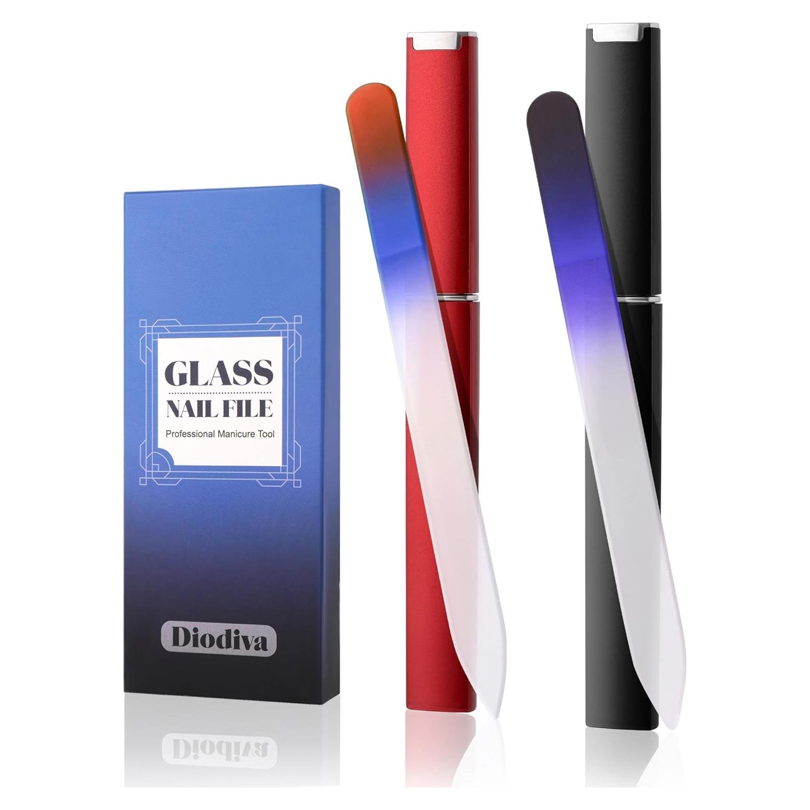 Paquete de 2 limas de uñas de vidrio Diodiva con estuche