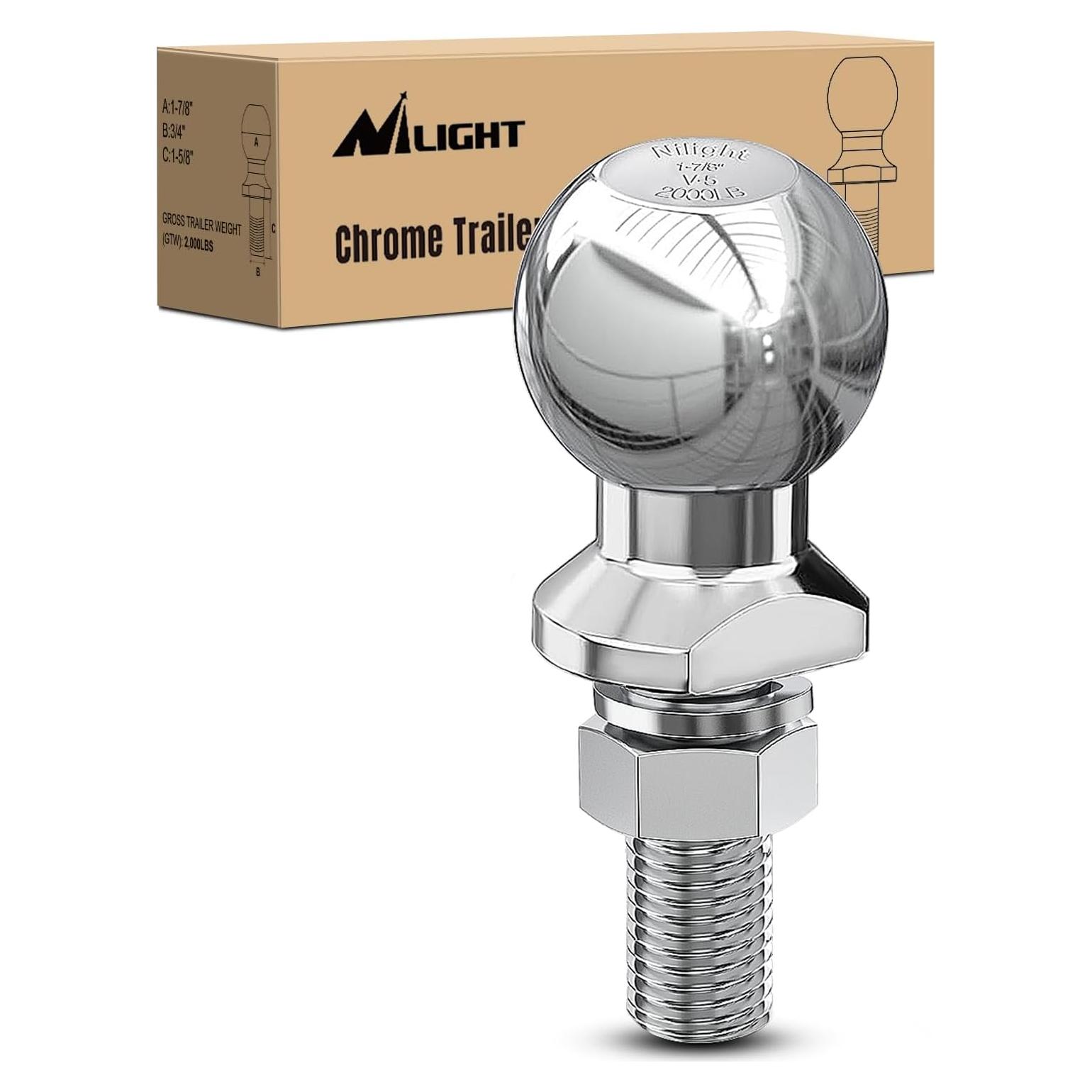 Bola de Enganche de Remolque Nilight 1-7/8" Cromo 907 kg