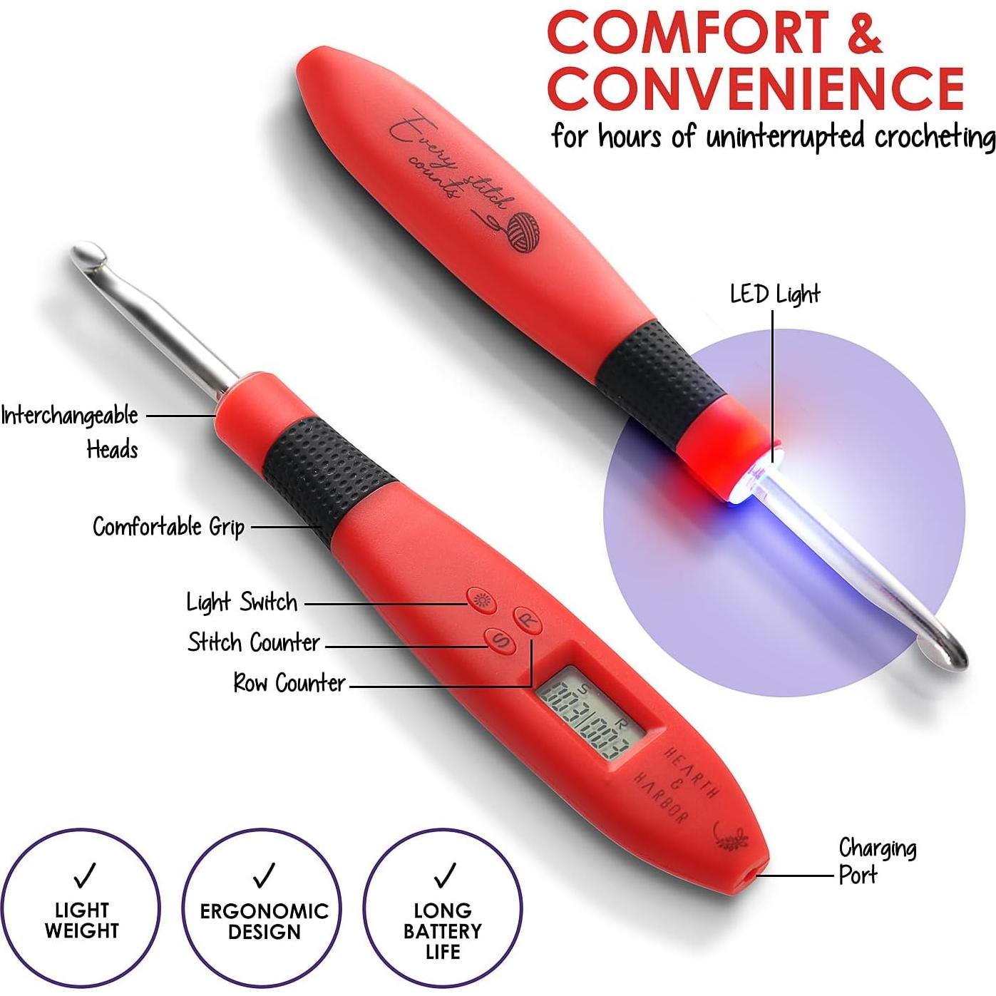 Juego de Ganchillos Iluminados Hearth & Harbor con Contador Digital