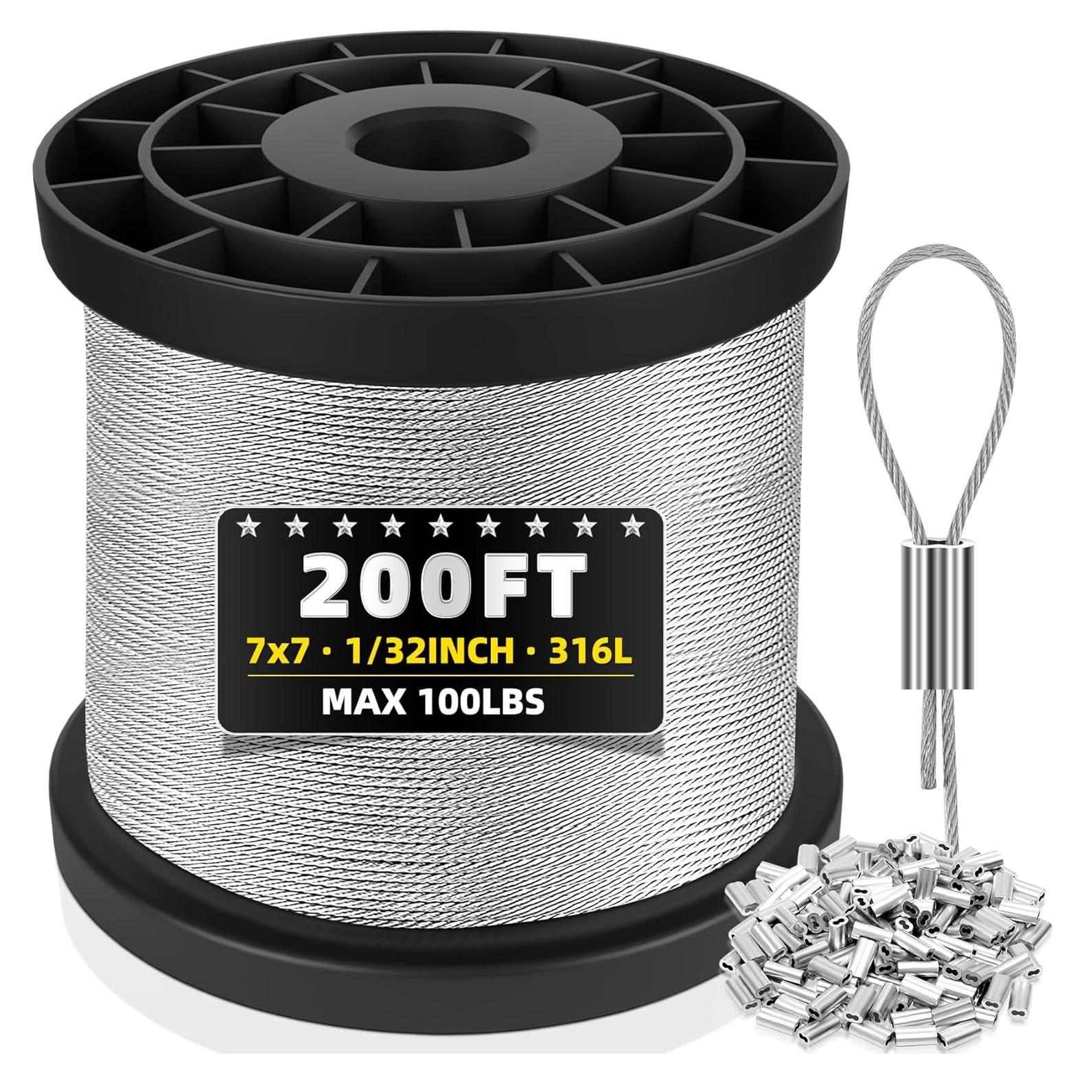 Cable de Acero Inoxidable 316 60.96m 1/32" con 50 Manguitos