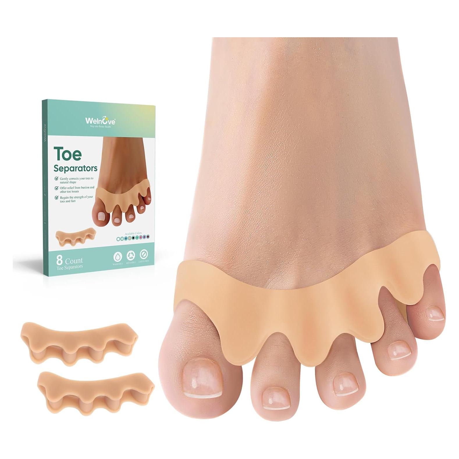 Separadores de Dedos Welnove de Silicona - Corrector de Juanetes, Paquete de 8