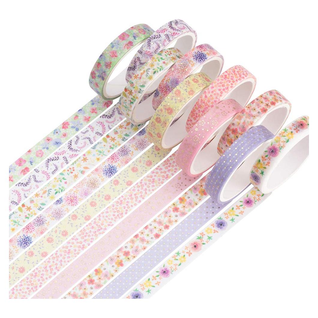Cinta Washi Decorativa YUBBAEX 10 Rollos 8mm Flores Hermosas