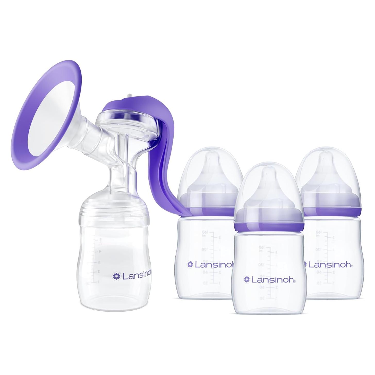 Extractor de Leche Manual Lansinoh + 3 Botellas 150ml Tetinas