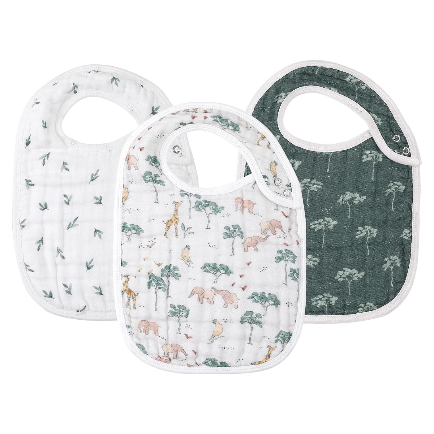 Baberos de Muselina 100% Algodón Jungle Animal - Paquete de 3