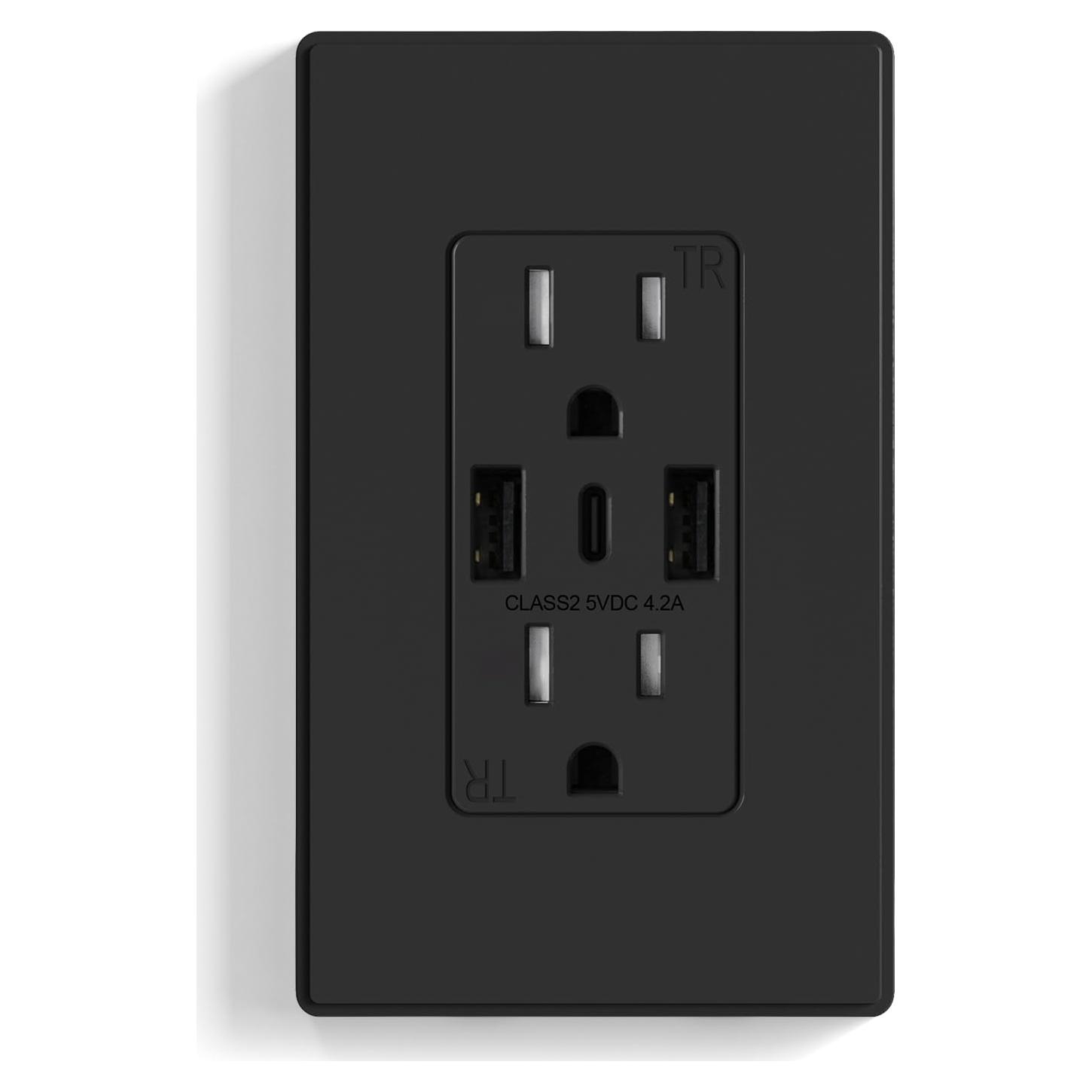 Toma de Pared USB C 3 Puertos ELEGRP 15A Negro Mate