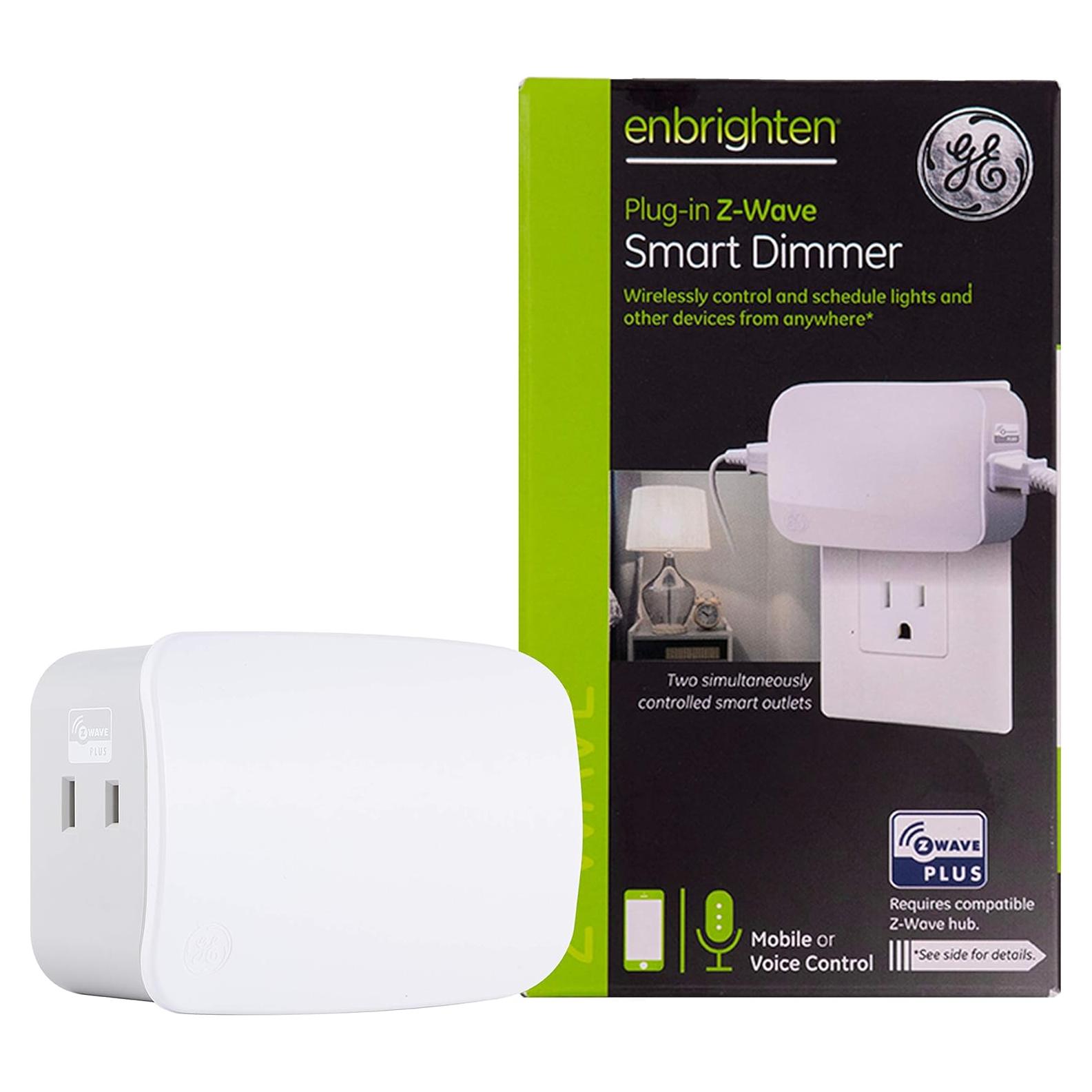 GE Enbrighten Z-Wave Plus Smart Dimmer Plug-In, 2 Simultaneously Controlled Z-Wave Outlets, Works with Alexa, Google Assistant, Repeater/Range Extender, ZWave Hub Required, 14280