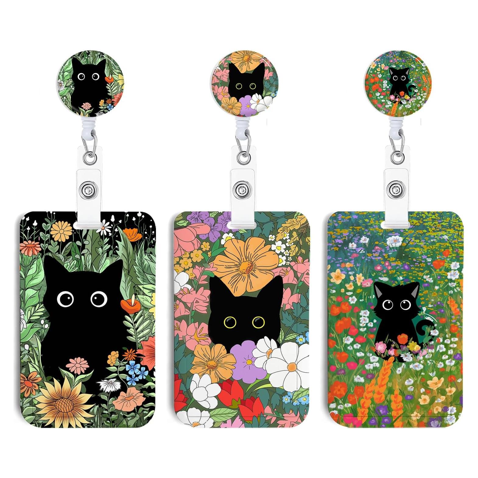 Soporte de Insignia Retráctil Bclelct 3Pcs Gato Flores