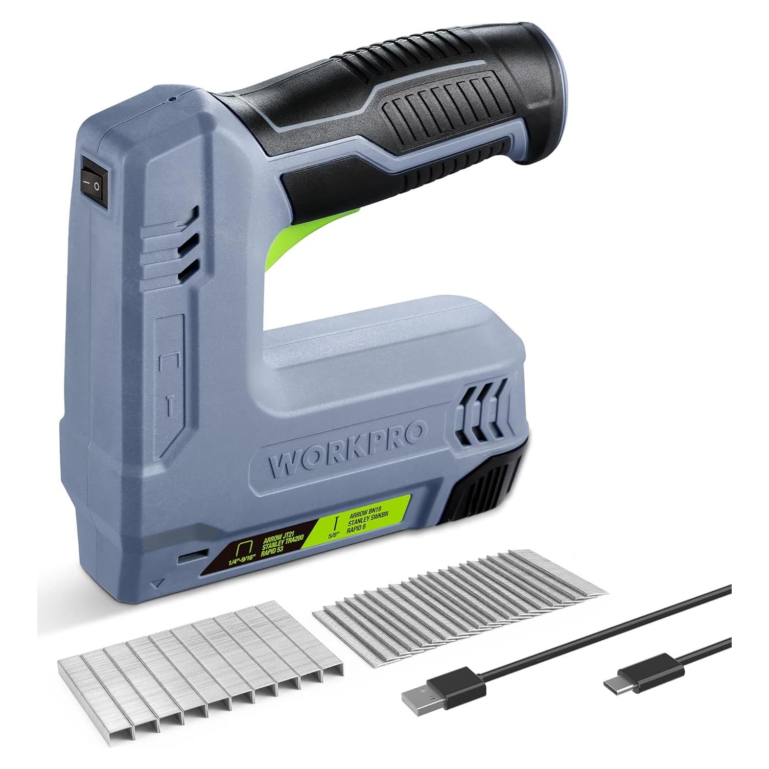 Pistola de Grapas Eléctrica WORKPRO 3.6V 2-en-1 con 2000 Grapas