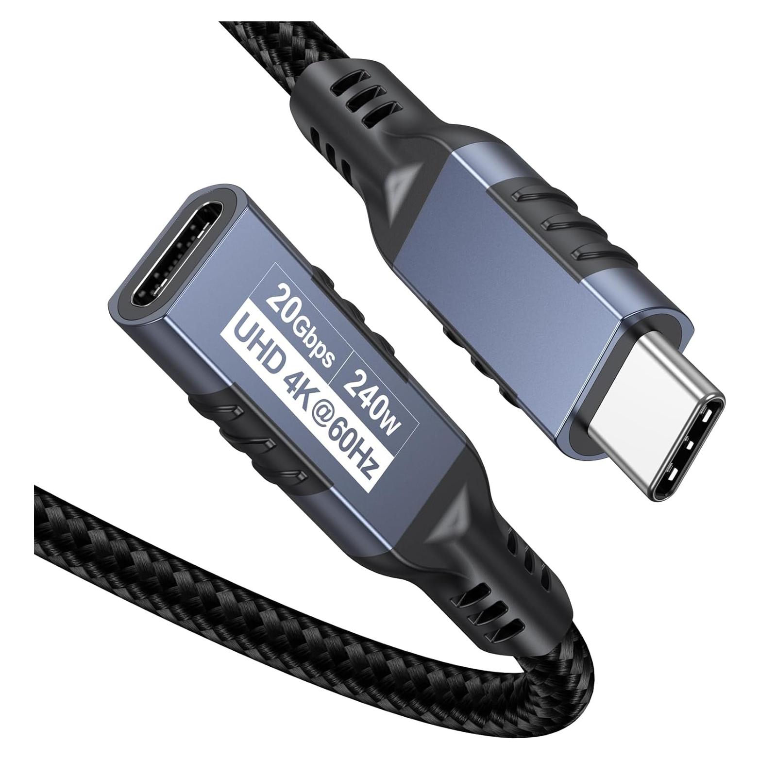 Cable Extensión USB C 1.83m CLAVOOP 20Gbps 240W 4K