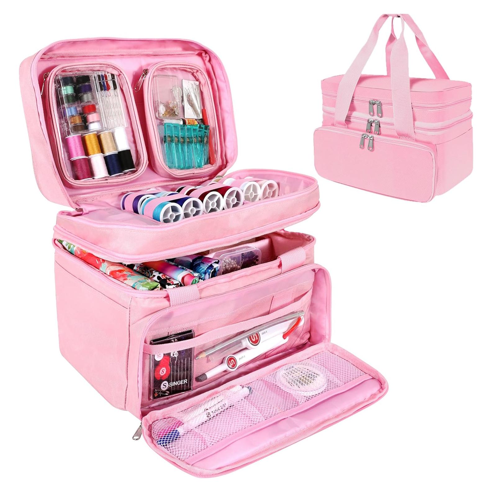 Bolsa Organizador de Costura SINGER Rosa - Doble Capa 18 Compartimentos