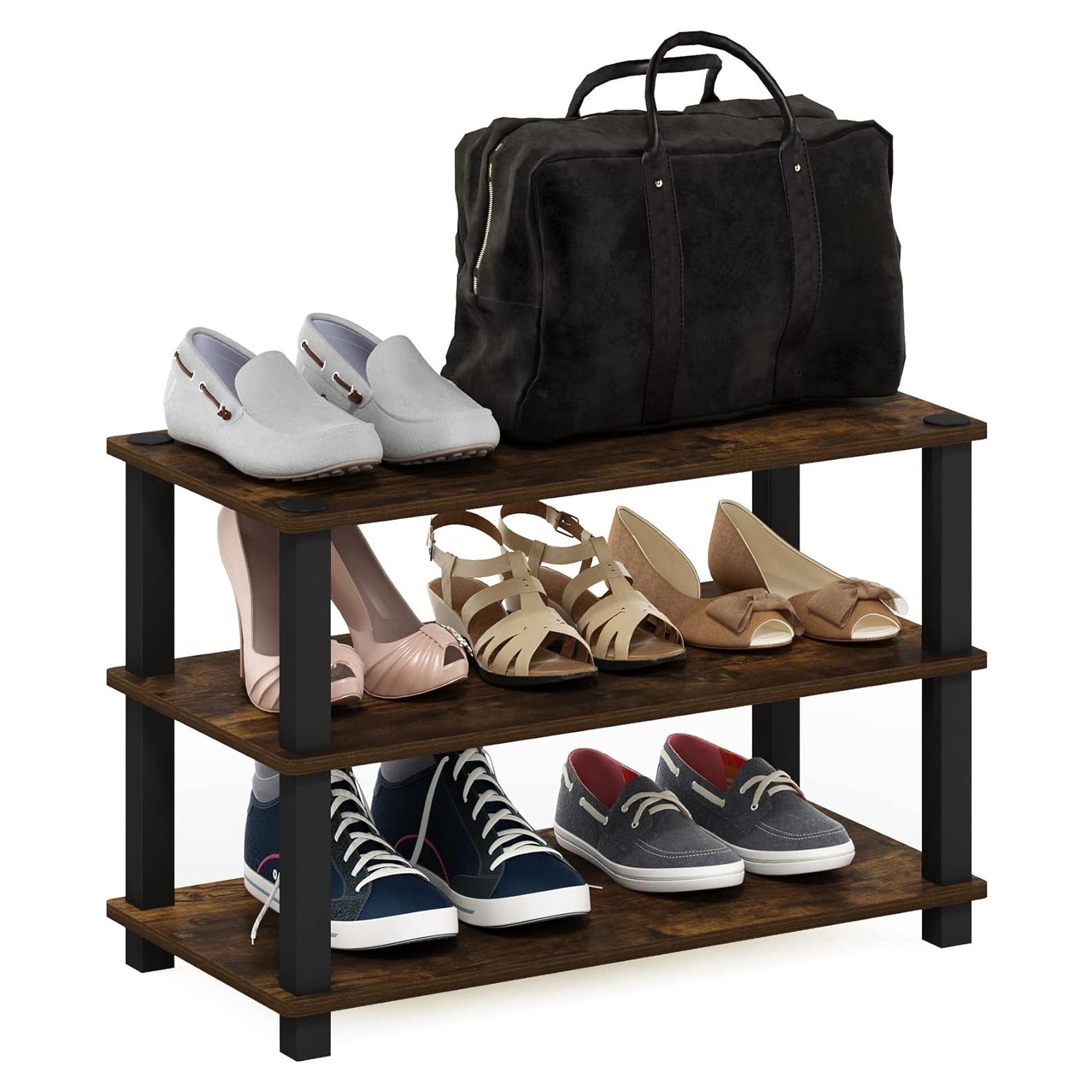 Estante para Zapatos Furinno Turn-S-Tube 3 Niveles Pino Ámbar/Negro