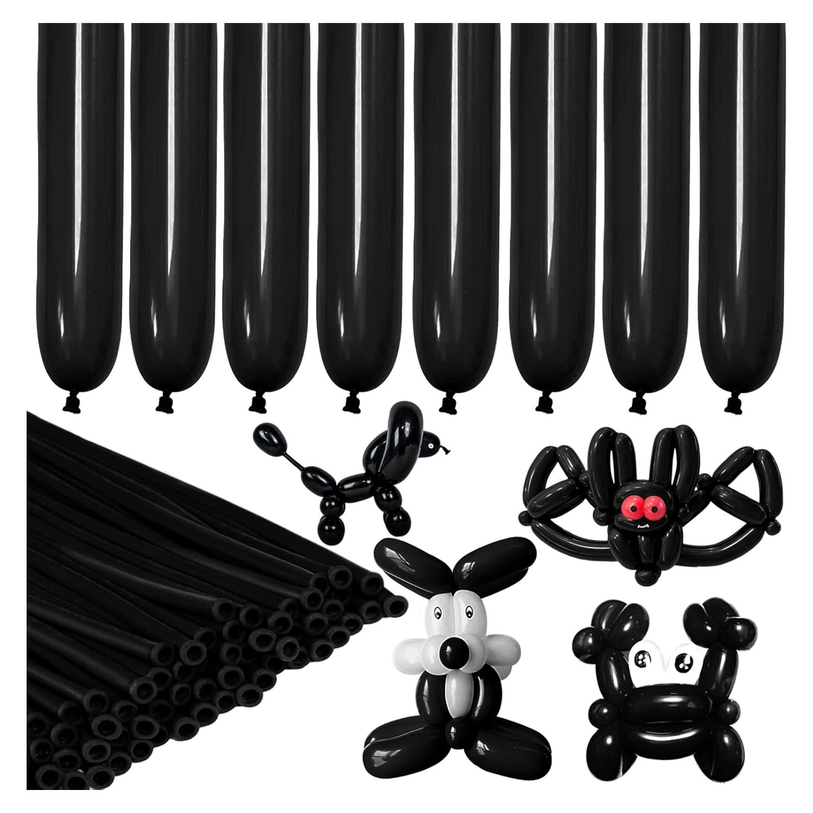 100 Globos Largos Negros 260Q para Modelado y Decoración