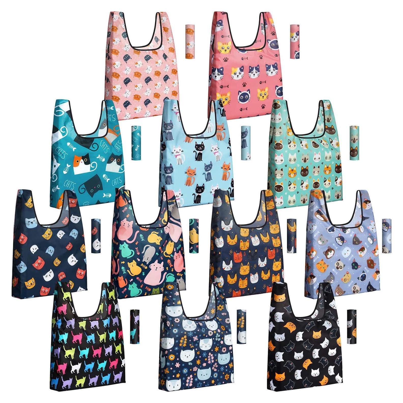 Juego de 12 Bolsas de Compras Reutilizables Gato Teenyyou