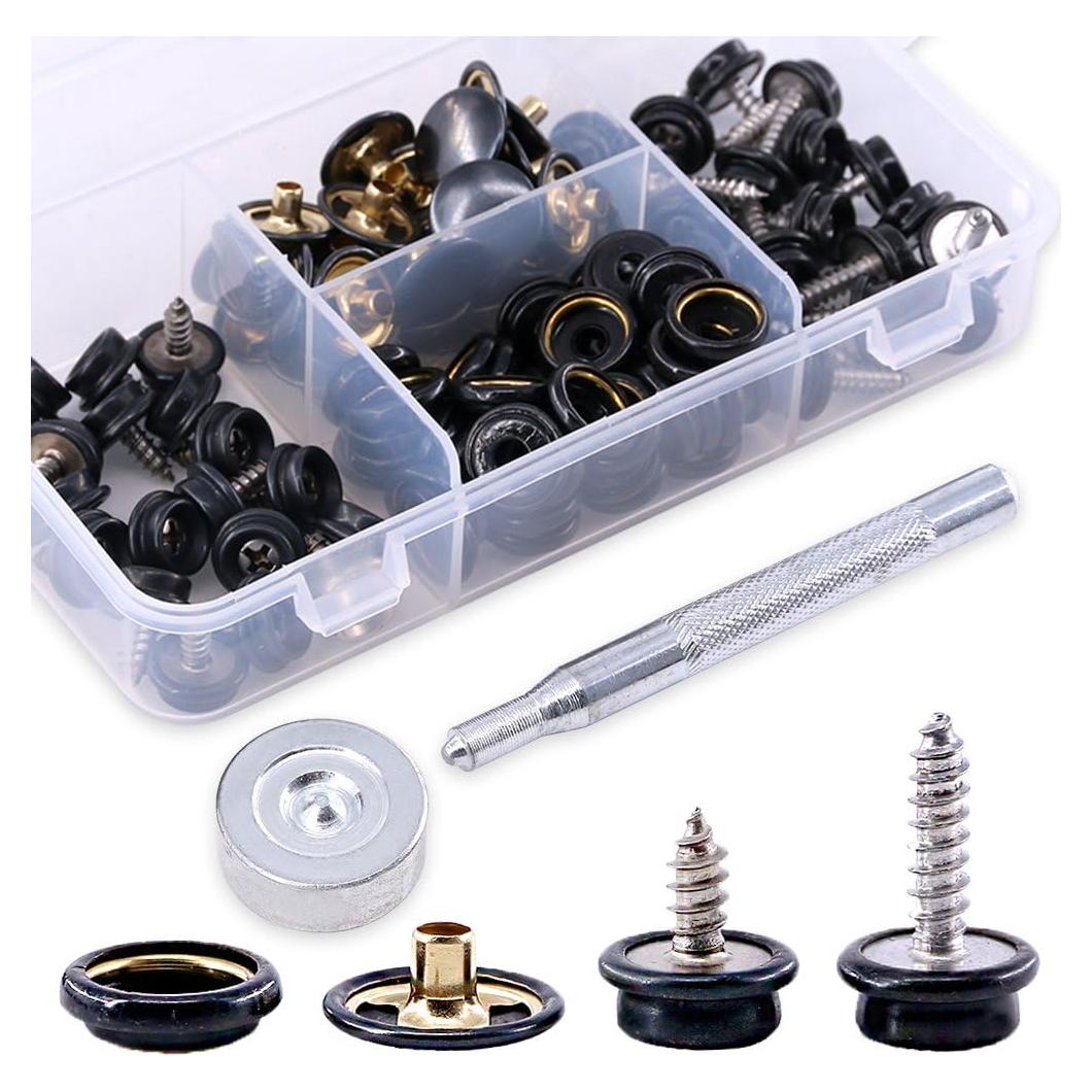 Kit de Botones a Presión Glarks 120 Piezas Acero Inoxidable Negro