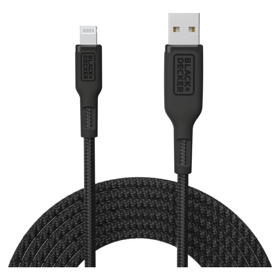 Cable Lightning a USB BLACK+DECKER 0.91 m Trenzado Negro