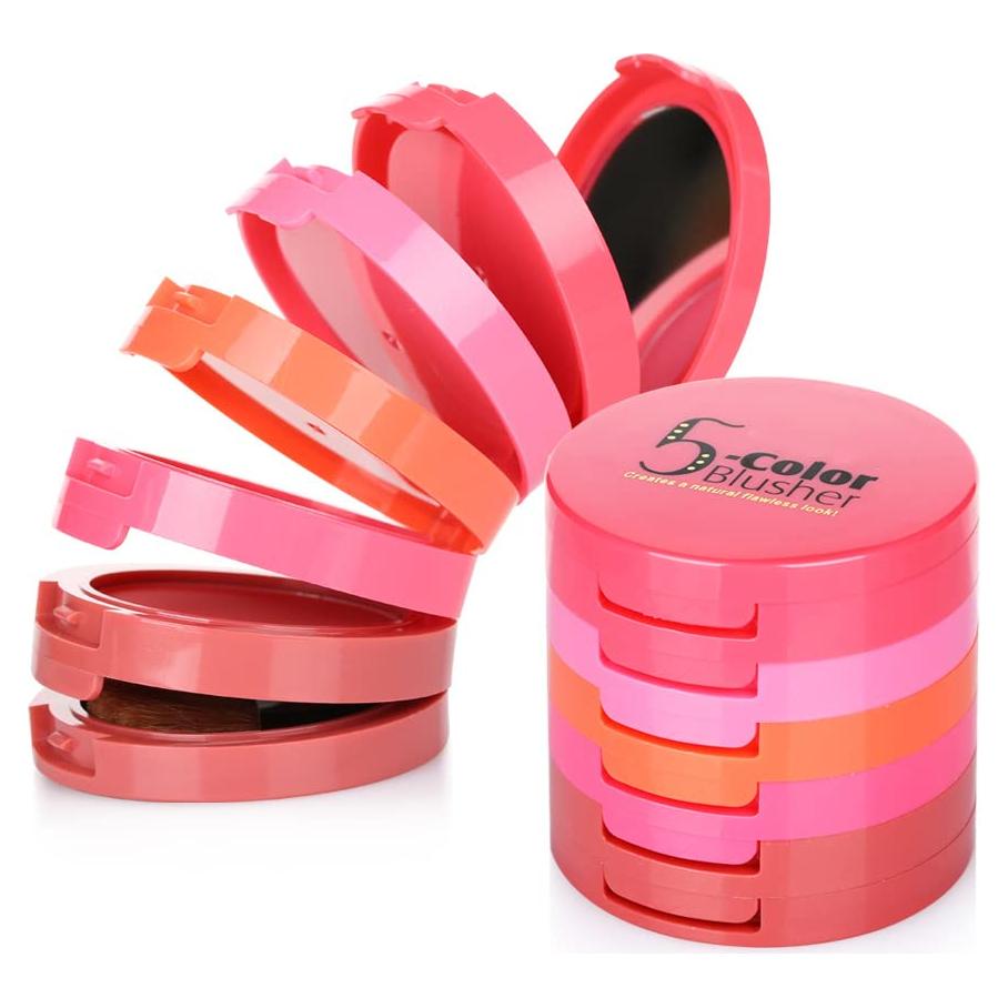 Paleta de Rubor Facial UCANBE 5 Colores Mate 40g con Espejo y Brocha