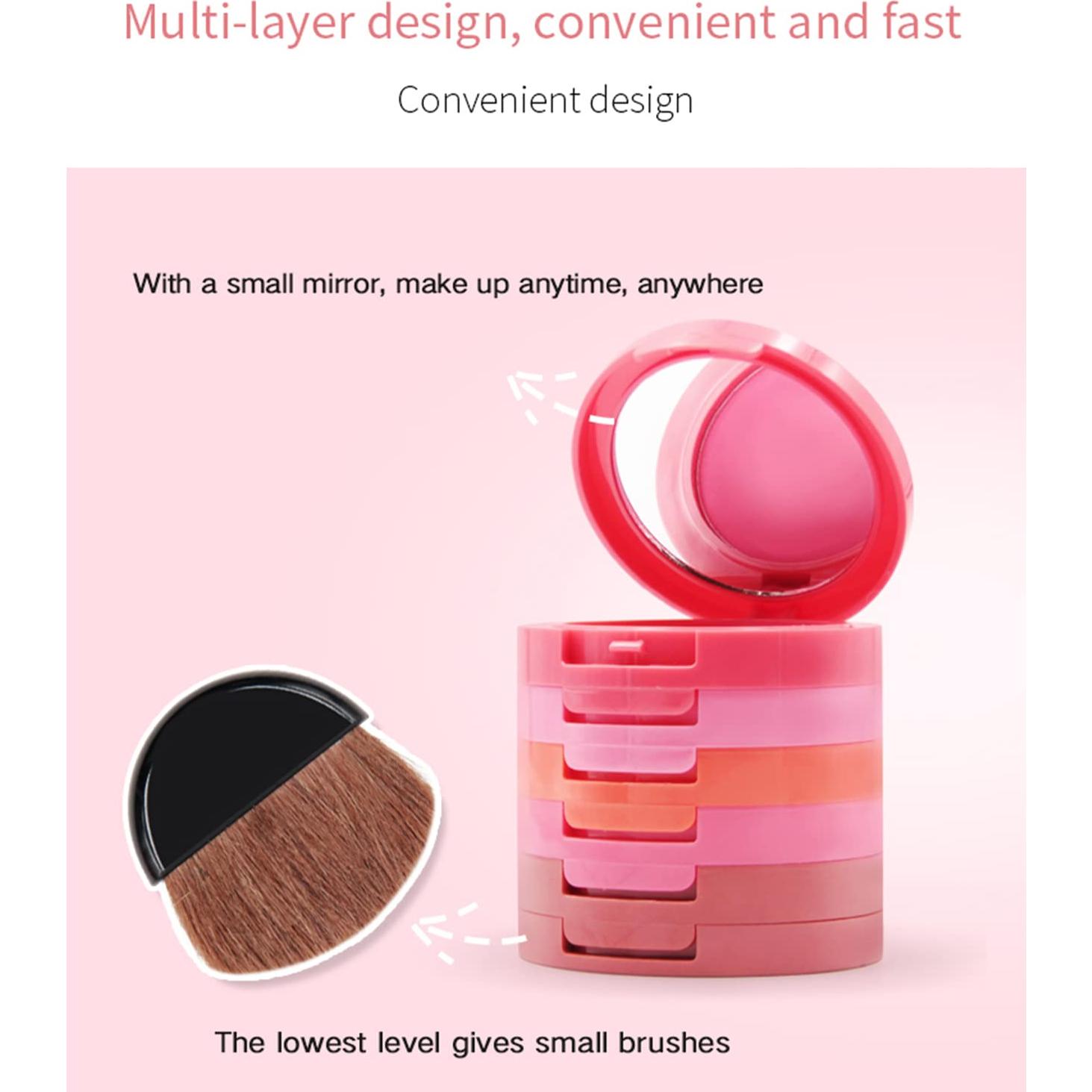 Paleta de Rubor Facial UCANBE 5 Colores Mate 40g con Espejo y Brocha