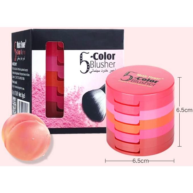 Paleta de Rubor Facial UCANBE 5 Colores Mate 40g con Espejo y Brocha