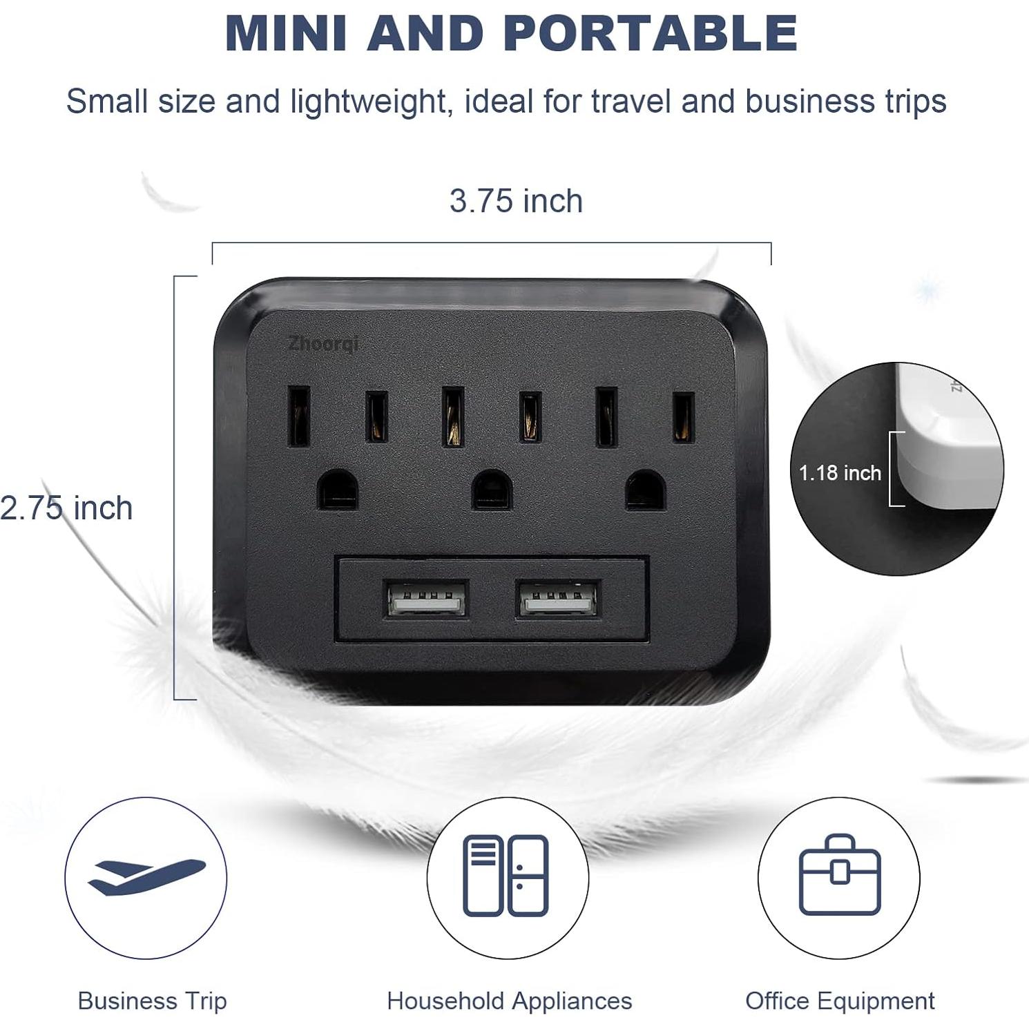 Extensor de Enchufe Múltiple ZHOORQI 5 en 1 con 2 USB 1875W