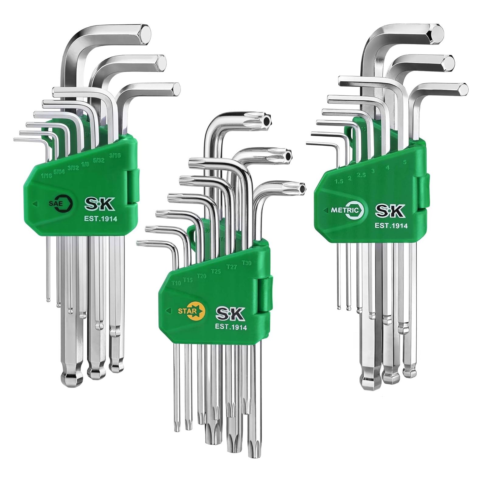 Juego de Llaves Allen 27 Piezas SK Acero S2 Métrico SAE Estrella