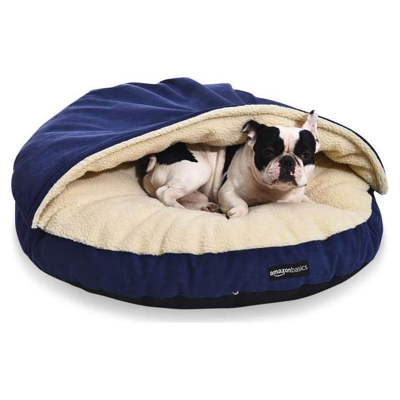 Cama Cueva para Mascotas Amazon Basics Grande Azul 88.9x88.9 cm