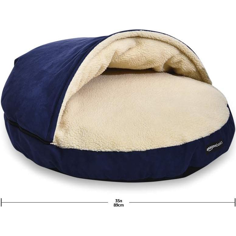 Cama Cueva para Mascotas Amazon Basics Grande Azul 88.9x88.9 cm