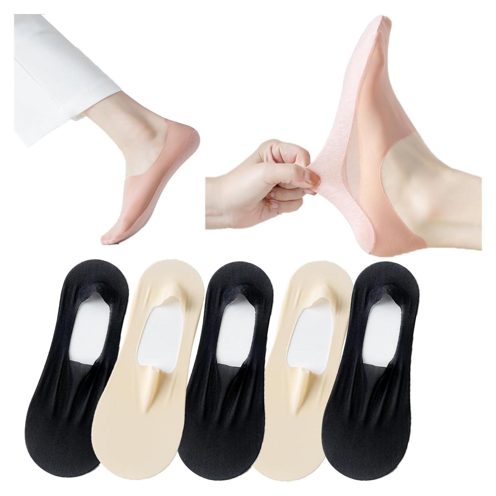 5 Pares Calcetines Invisibles Antideslizantes para Mujeres - Seda Fría